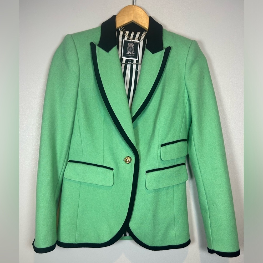 Vintage Juicy Couture Green Blazer with Black Trim Wool Blend
